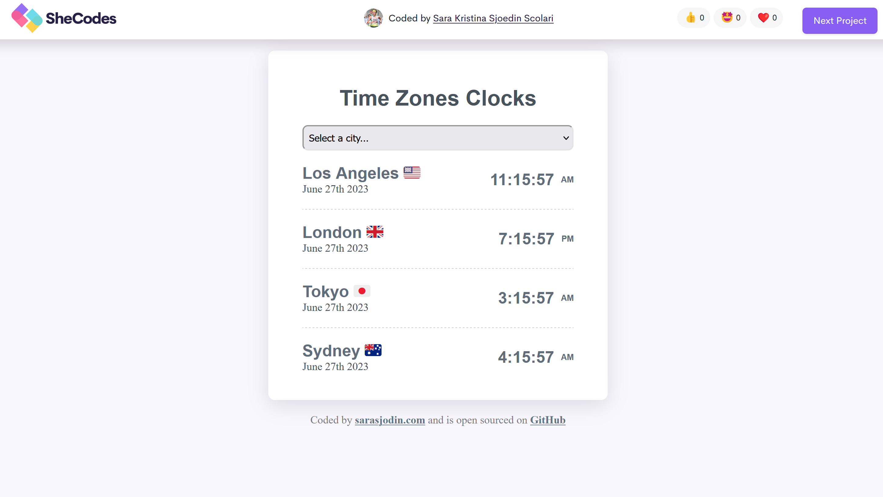 Screenshot of TimeZone Clocks' App